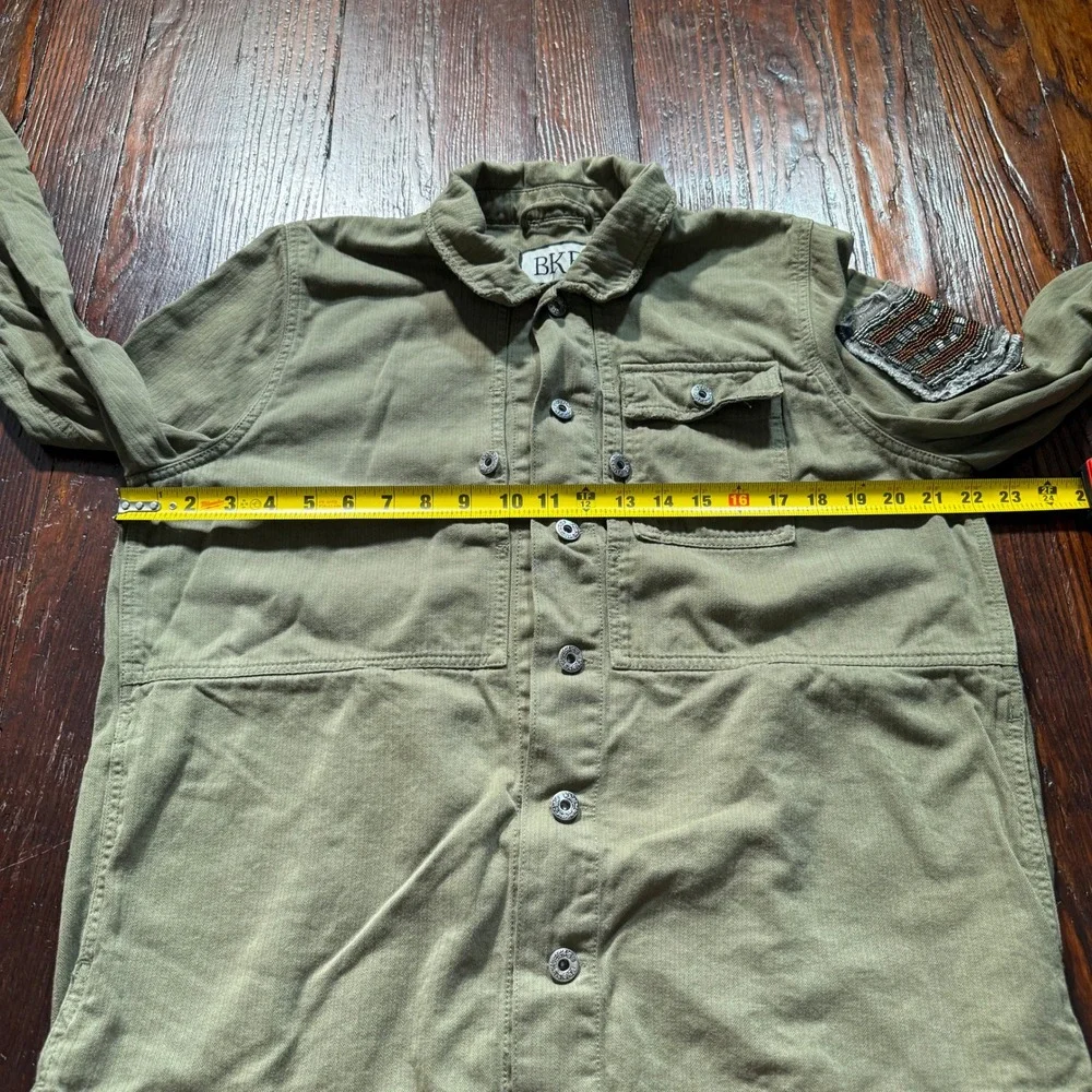 BKE Shacket Womens LOlive Green Beaded Patch Military Cotton Utility Y2K